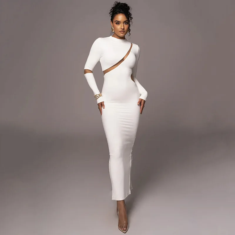 

Белое Платье макси с длинным рукавом для женщин, элегантные модные сетчатые облегающие платья в стиле пэчворк, осенне-зимние сексуальные Клубные юбки, наряды 2023