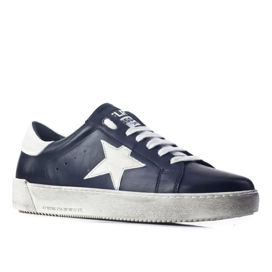 

Genuine Leather Navy Blue Lace-Up Men Sports Shoes