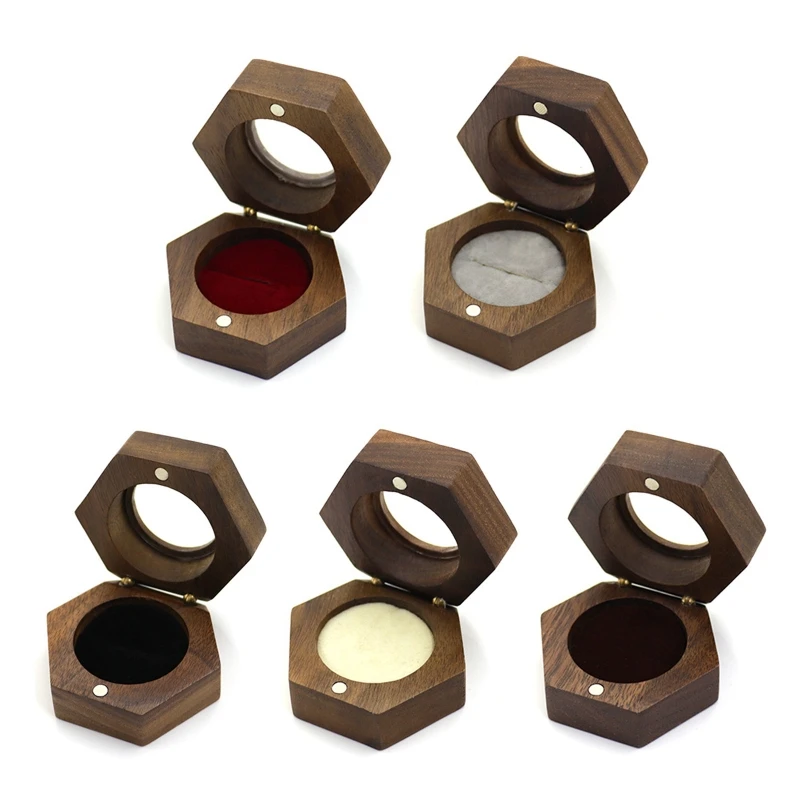 

Wooden Ring Box with Velvet Lining Single Ring Storage Chest Jewellery Display Gift Box for Proposal Engagement Wedding