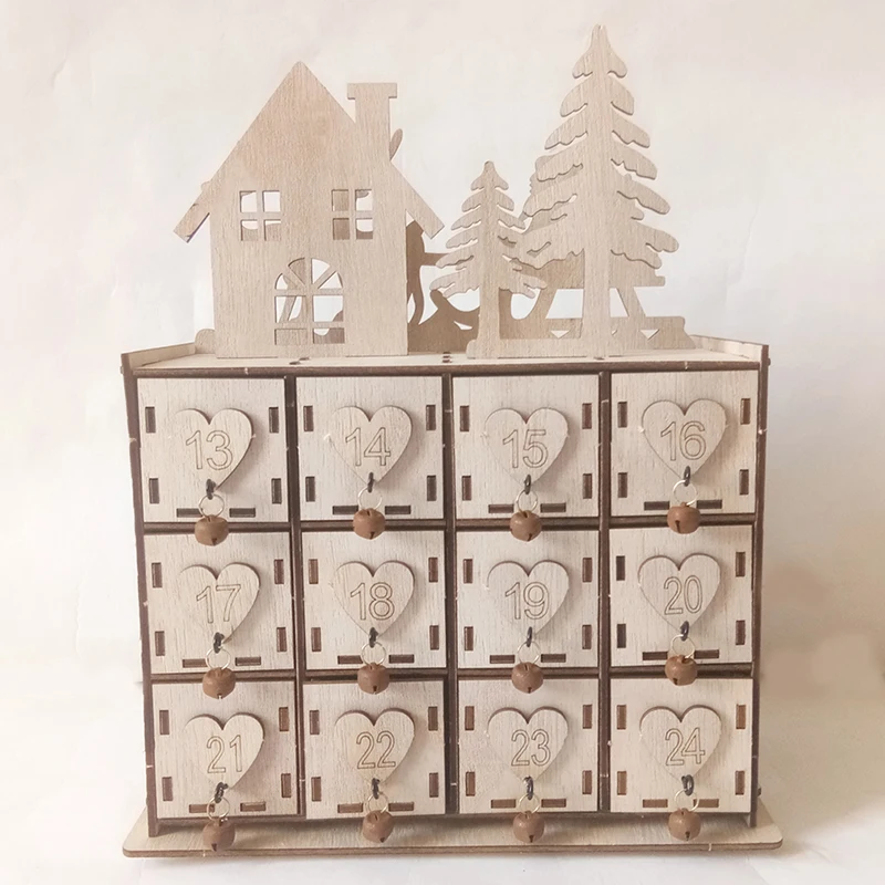 

New Year Wooden Advent Calendar House Christmas Deer Decor DIY Wedding Ornaments Jewelry Box With Key Natural Crafts Supplies