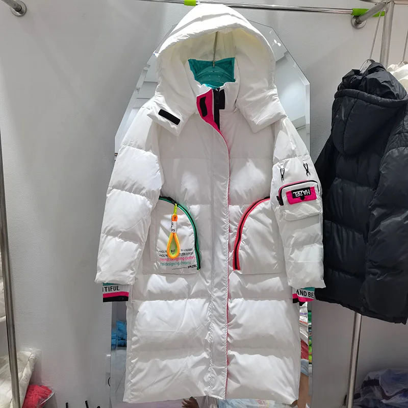 2022 Winter Clothing Waterproof Coat Women Long 90% White Duck Down Coat Thick Loose Outerwear Warm Down Jacket Hooded Parka
