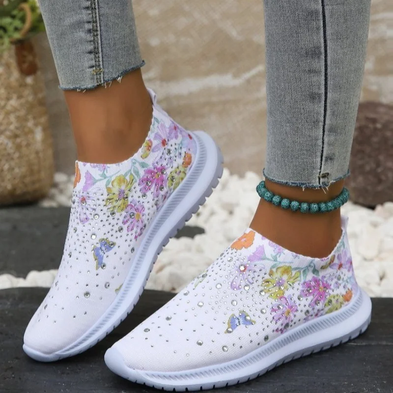 

Ladies Shoes 2023 New Mesh Women's Vulcanize Shoes Breathable Women Sneakers Color Matching Crystal Slip-on Women's Casual Shoes