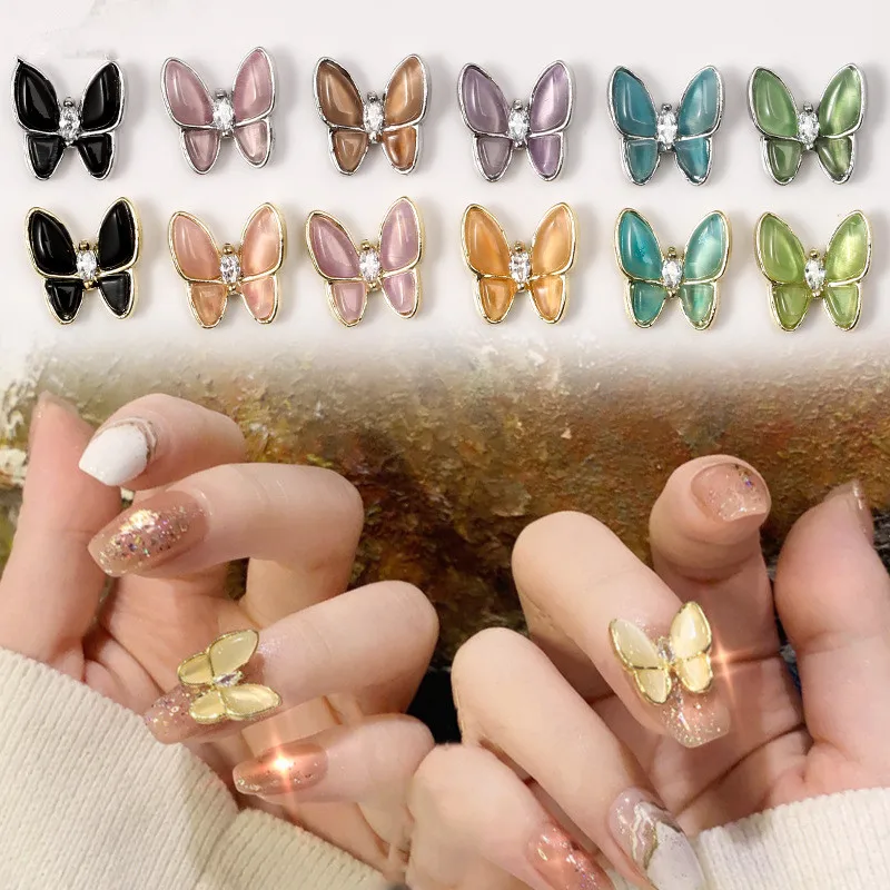 

2pcs Glitter Sequins 3D Transparent Butterfly Nails Charm Jewelry DIY Professional Copper Parts Nail Art Manicure Decorations