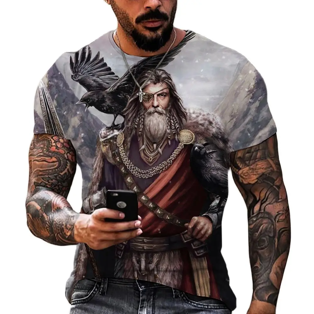 

Vintage Viking T Shirt For Men 2022 3D Odin Print Short Sleeve Tops Tees Oversized Casual Loose Clothing Street Sweatshirt 6XL