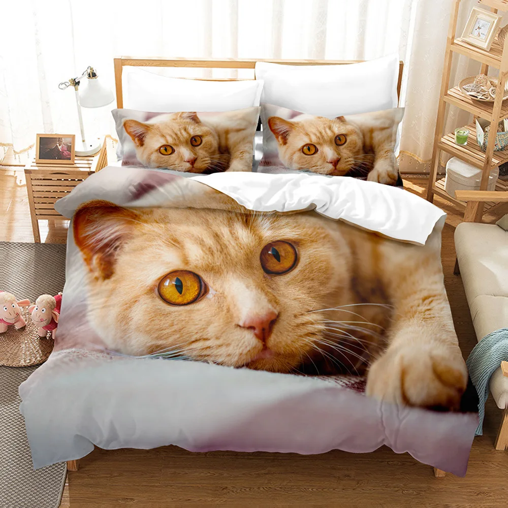 

Комплект постельного белья из микрофибры, Комплект постельного белья с 3D рисунком животных, котят, для мальчиков и девочек, размеры Queen/King/Full/Twin