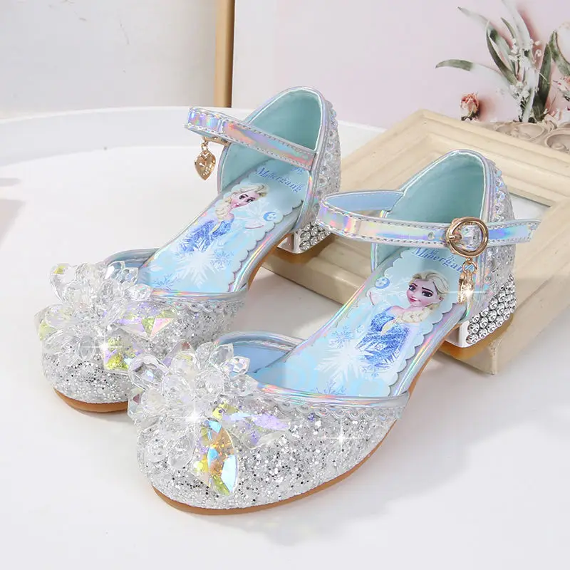 

Disney Girls Summer New High Heels Baby Princess Party Sandals Little Girl Crystal Shoes Size 23-36 Birthday Gift Wholesale