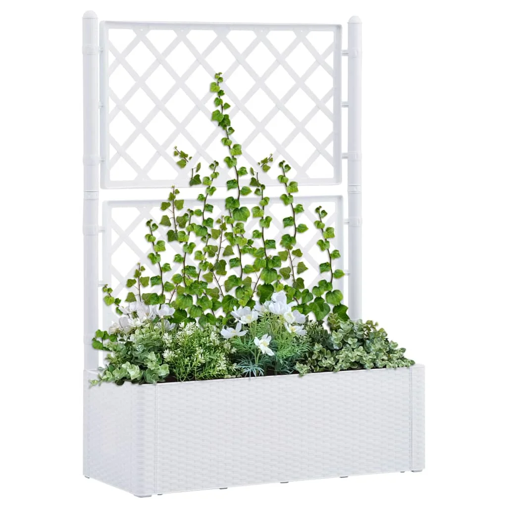 

Garden Raised Bed with Trellis and Self Watering System，Garden Planters, Patio Plant Pots, White
