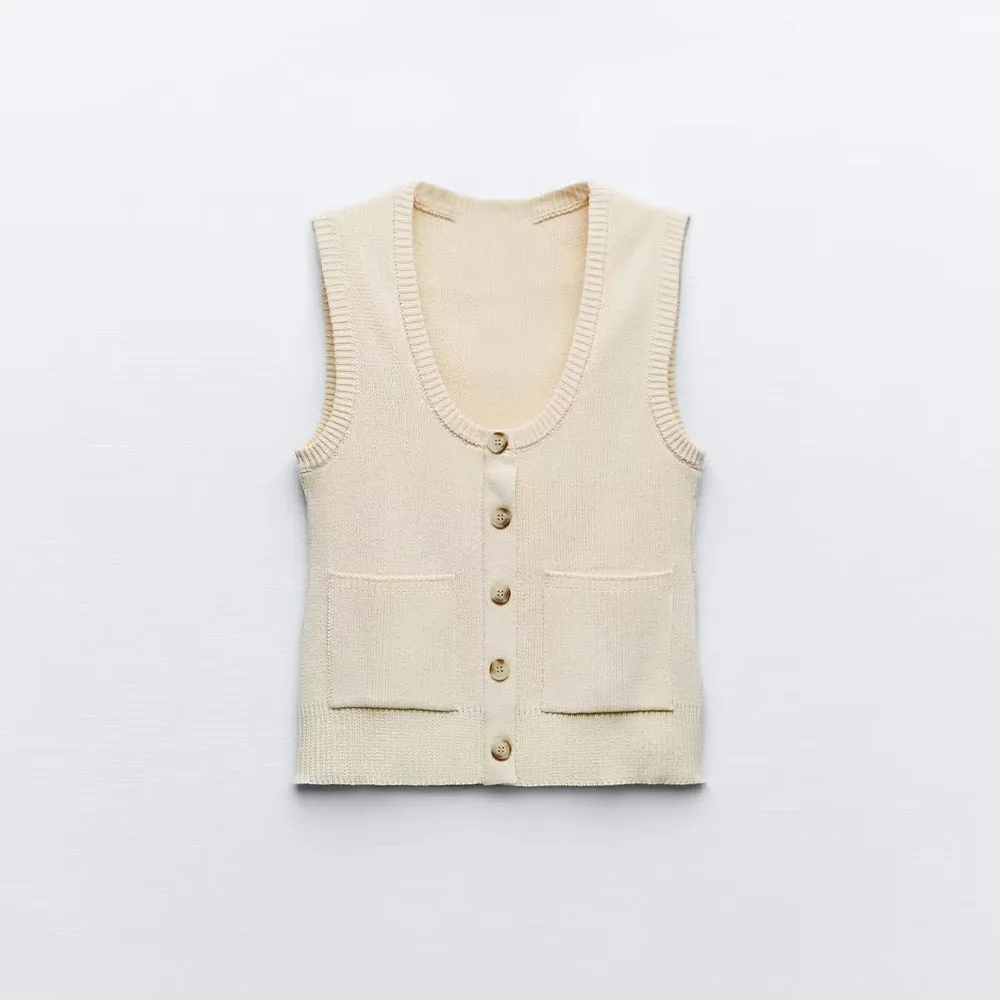 

Женский трикотажный жилет с V-образным вырезом, без рукавов