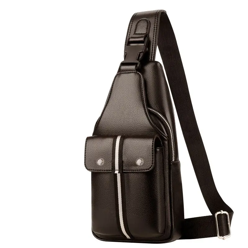 100% Genuine Leather Men's Chest Bag Men's Crossbody Bag New Casual Multifunctional Solid Color Shoulder Bag Handbag