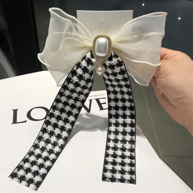 

Pearl Bow Ribbon Plaid Word Clip Trend Hairpin