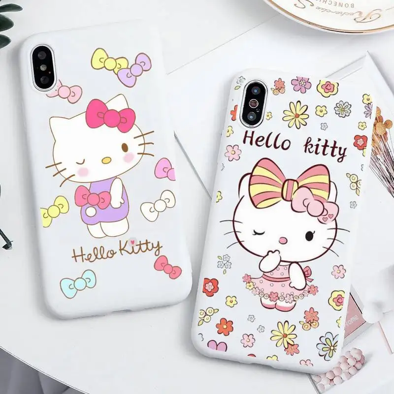 

Cartoon Bow Hello Kitty Phone Case For iphone 14 Plus 13 12 Mini 11 Pro Max XS X XS XR White Cover