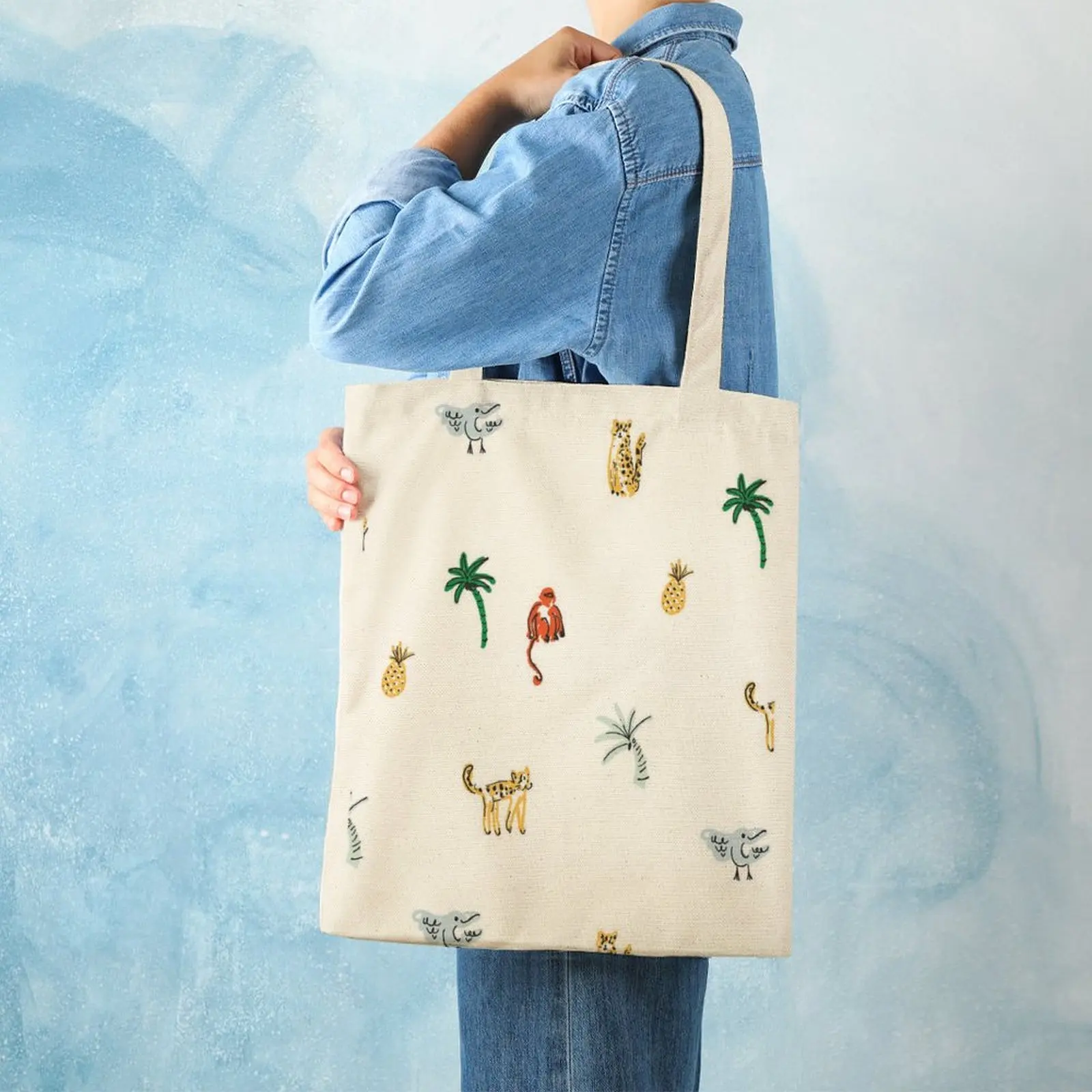 Customized Canvas Bags Shopper Shoulder Bag Shopping Tote Handbags Casual Animal Embellishment Print Grocery Bags Custom Pattern