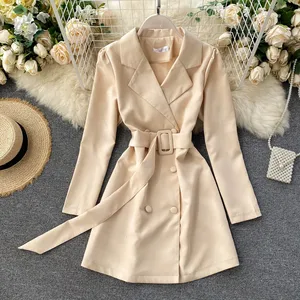 British Style Trench Coat Female Double-breasted Lace-up Slim Temperament Suit Dresses For Women 202 in Pakistan