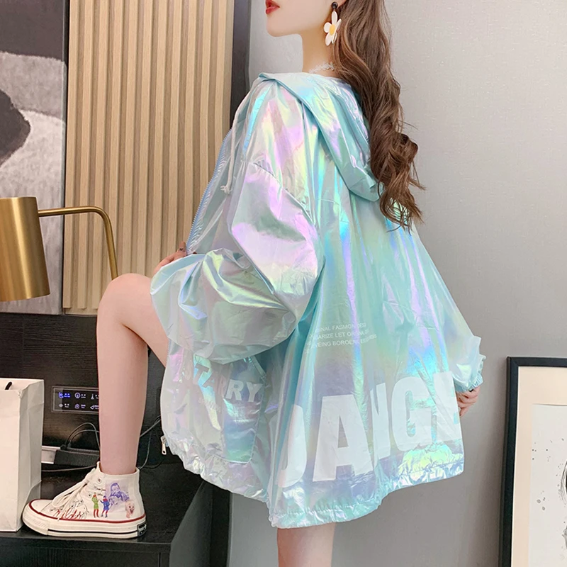 

Loose Hooded Sunscreen Clothes Women 2022 New Summer Thin Coats Student Loose Color sun protection Jacket Female Tide 3XL G1946