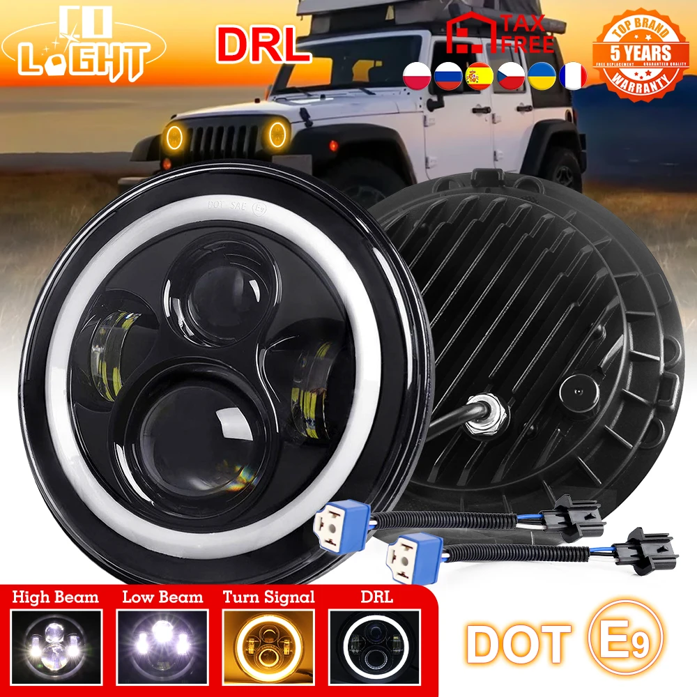 

CO LIGHT 7" Led Car Motorcycle Headlight H4 Moto Halo Angle Eyes Headlamp 12V 24V For Lada Niva Urban OffRoad 4x4 suzuki samurai