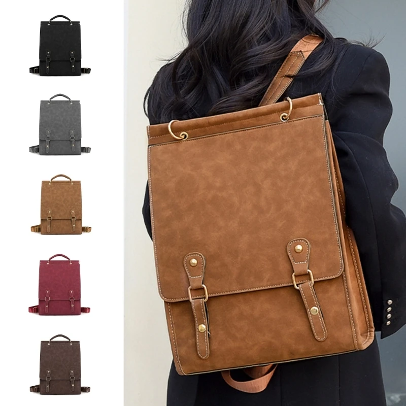 

Винтажный рюкзак из искусственной кожи для колледжа и ноутбука, Женский студенческий школьный рюкзак в западном стиле, повседневный однотонный дорожный рюкзак для девочек