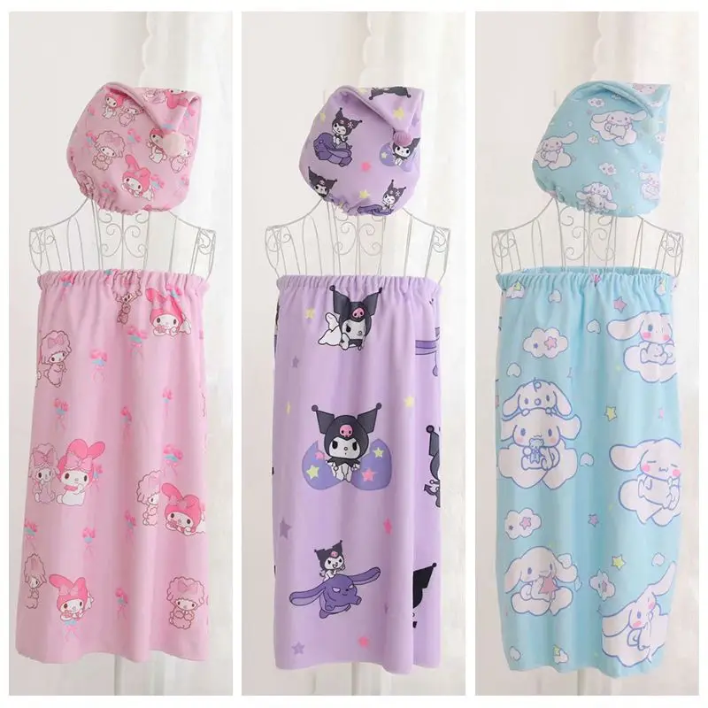 

Sanrio Tube Top Absorbent Easy Dry Cartoon Bath Towel Bath Skirt Bathrobe Hair Drying Cap Hot Spring Swimming Beach Towel Female