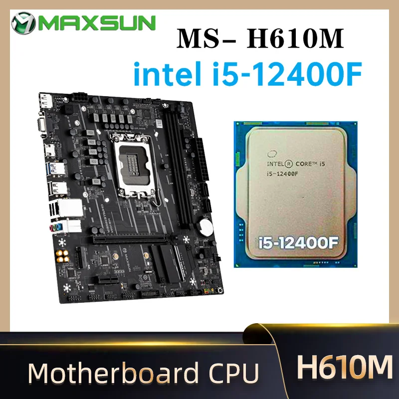 

Комплект материнской платы MAXSUN Challenger H610 Intel i5 12400F LGA1700 [новый, но без охладителя] двухканальный DDR4 компьютер Combo
