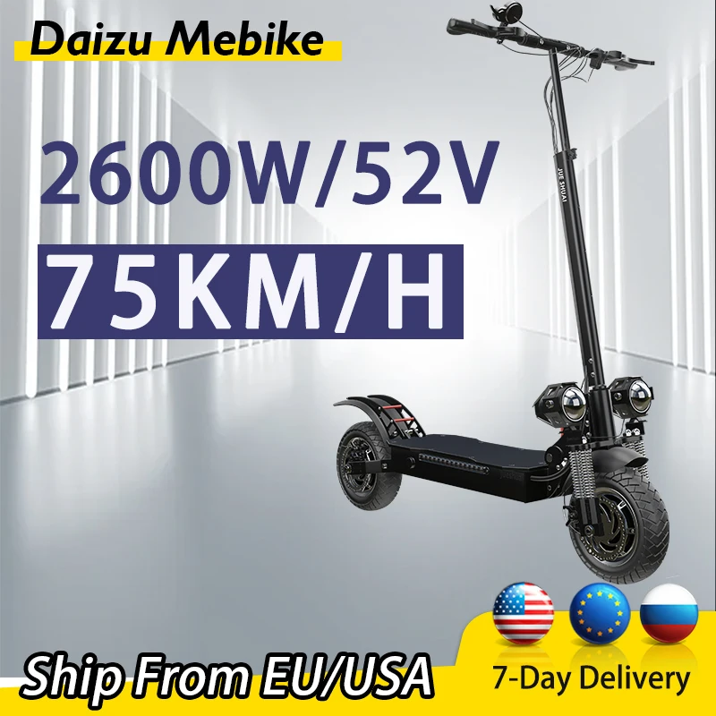 

2600W Dual Motor Electric Scooters Adults 75KM/H Folding trotinette électrique Europe Stock E Scooter 52V 20A Battery 10" Tire