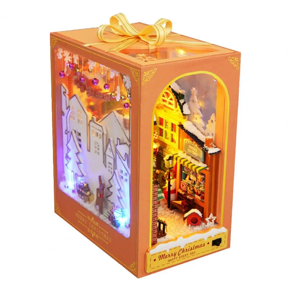 

Fabric Paper Christmas Craft Set Christmas Ornaments Wooden Set Diy Christmas Book Nook Kit Led Lights Ornaments for Bookshelf