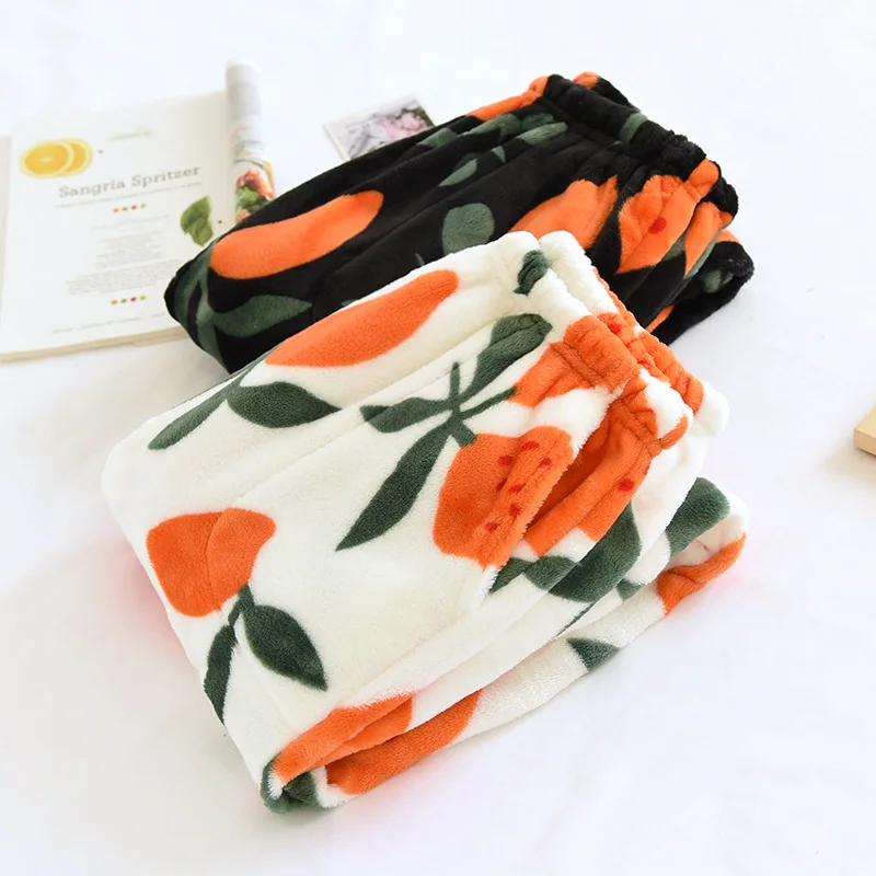 Women's Pajamas Pant Autumn Winter Flannel Sleepwear Trousers Warm Coral Fleece Loose Household Pants Thicken Female Pantalones
