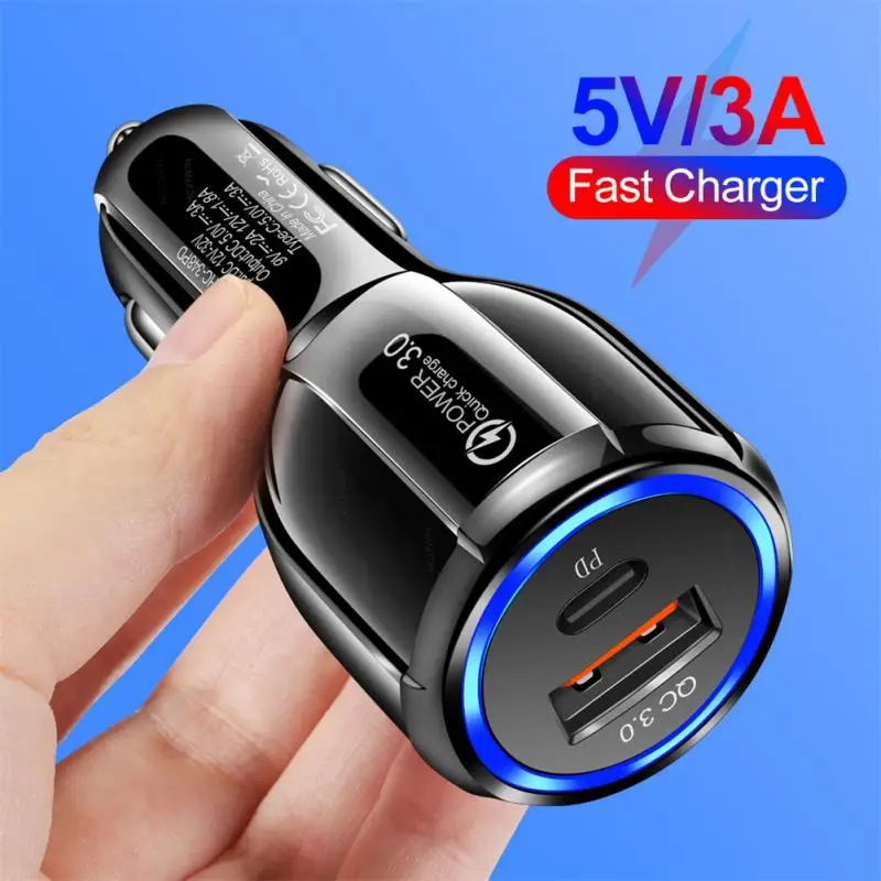 

Car Charger For Cigarette Lighter 3A QC3.0 Dual Fast Charger With PD Type-c One Trailer Two Car Charger Smart Phone Adapter