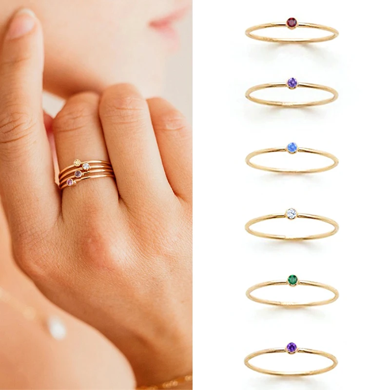 

316 Stainless Steel Birthstone Ring Gold Color Simple Fashion Style Rings for Women Women Jewelry Festival Party Valentines Gift