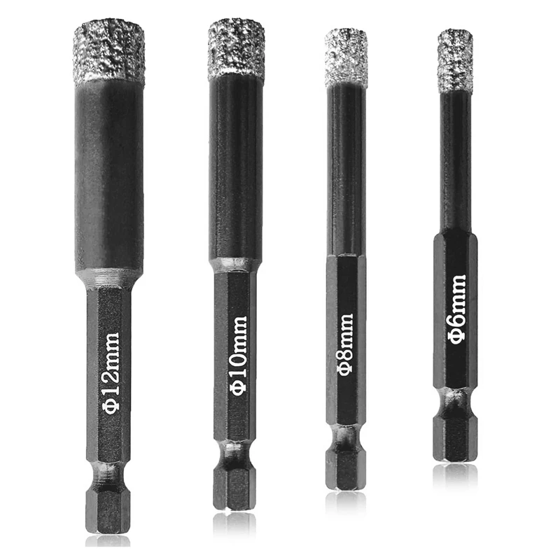 

Metal Drill Bits Black Drill Bits 4Pcs - (6Mm), (8Mm), (10Mm), (12Mm) - Hex Shank - Tile Drill Bits