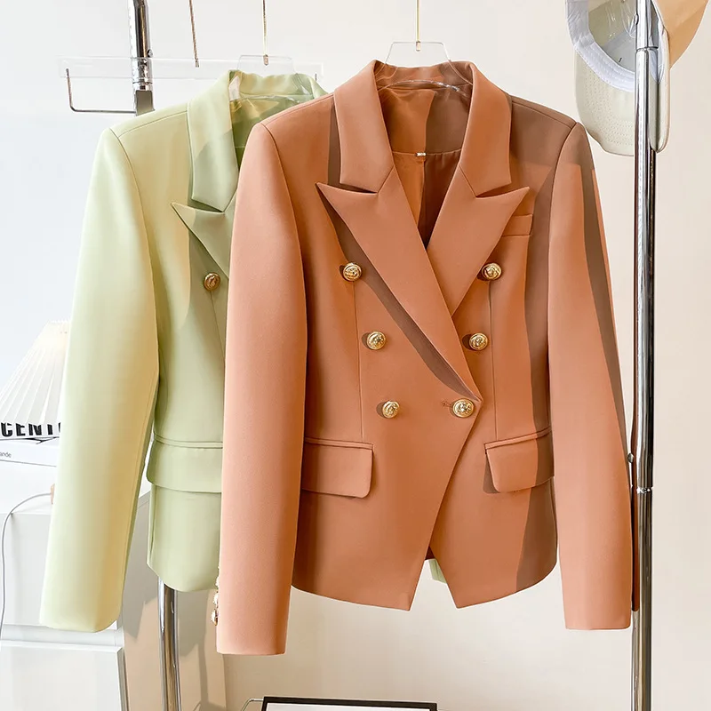 Women's Jacket Metal Double Breasted Slim Fit Fashion Blazer