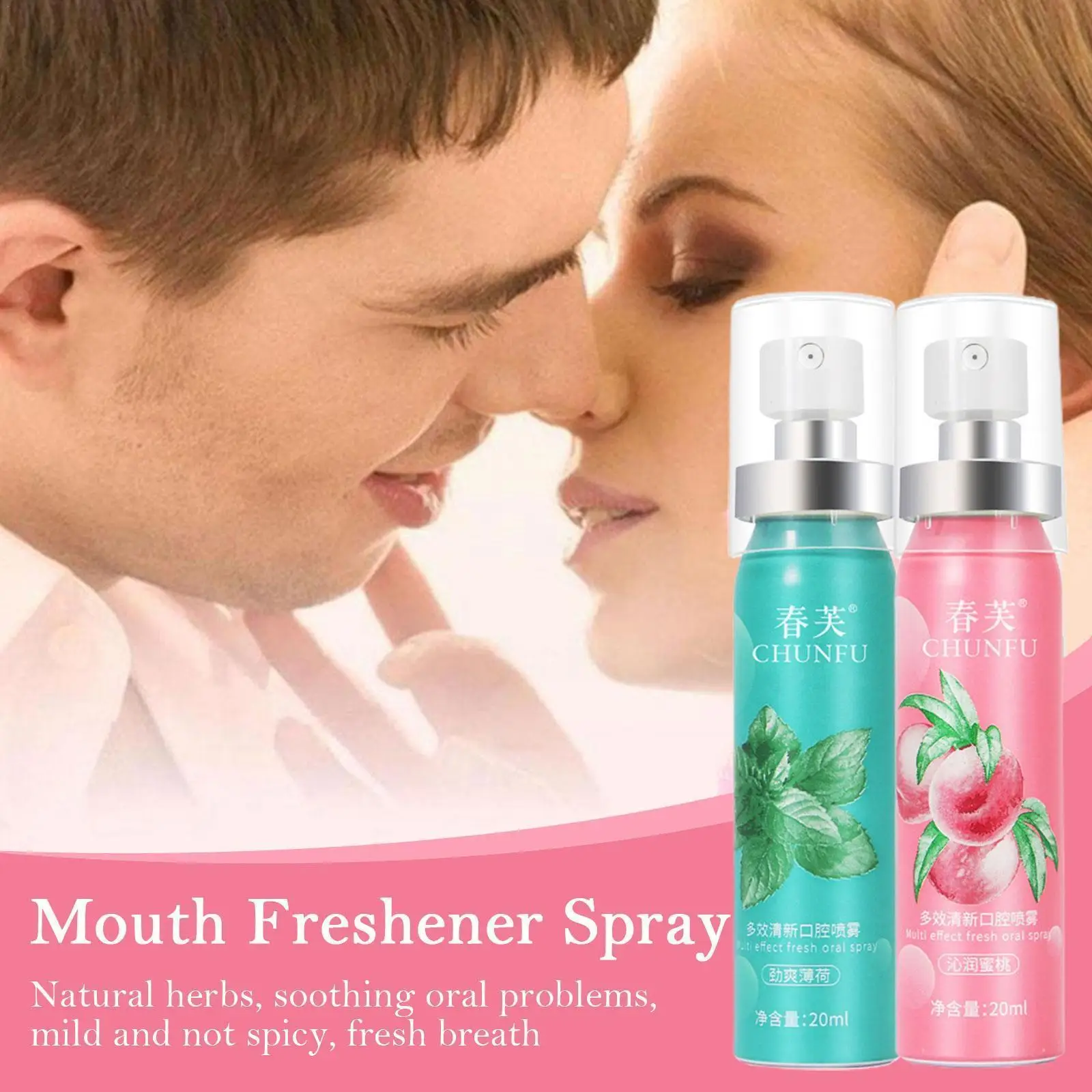 

Sdotter 20ml Fruity Breath Peach Mint Breath Freshener Spray Odor Freshener Treatment Refreshing Liquid Care Halitosis Mouth Spr