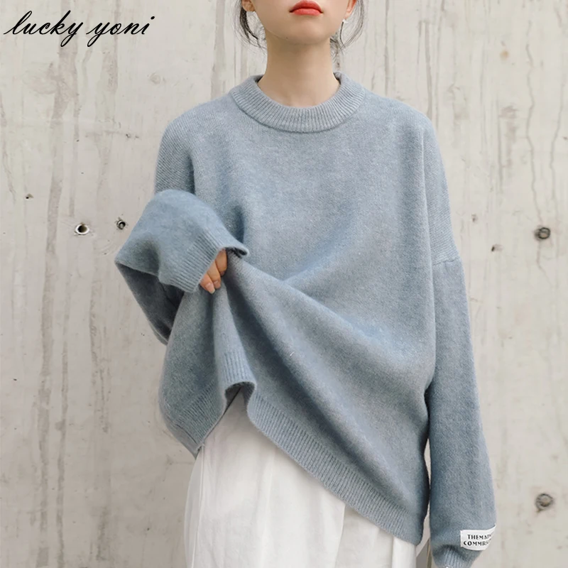 

Yoni Autumn Winter Oversized Women Sweater Thick Loose Warm Solid O-neck Knitted Pullover Female Casual Long Sleeve Jumper