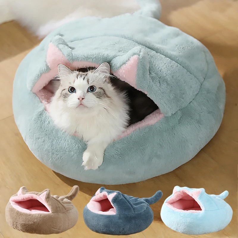 

Winter Plush Pet Cat Bed Round Cat Cushion Cat House 2 In 1 Warm Cat Basket Cat Sleep Bag Nest Kennel For Small Medium Dog Cat
