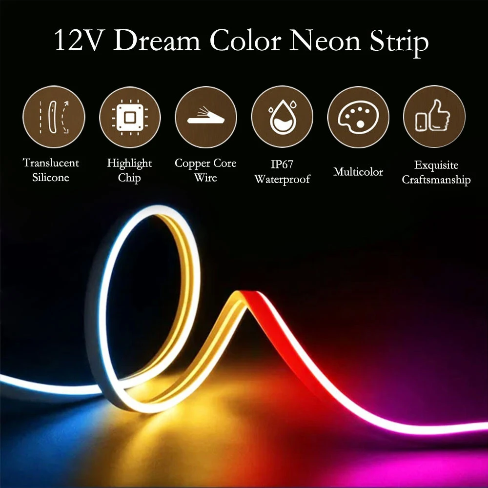 Tira de luces LED de neón, cinta impermeable IP67, direccionable individualmente, con píxeles IC inteligentes, Color sueño T0612 RGB, DC12V, WS2811