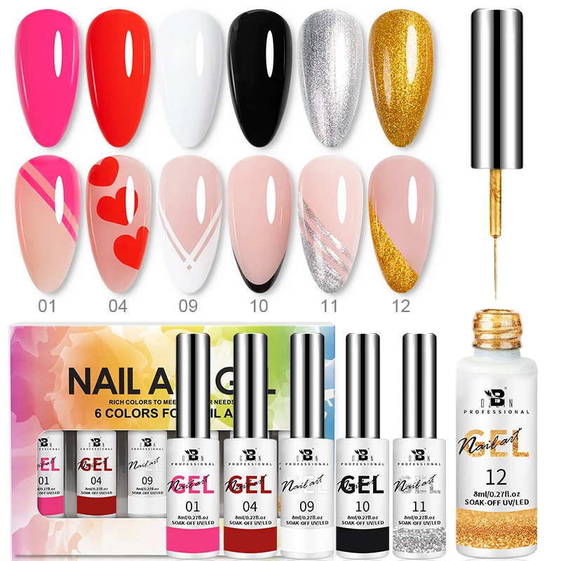

BOZLIN 6 Colors 8ml Line Gel Polish Kit Nail Art Design Semi Permanent Nails Drawing Polish DIY Painting Varnish Liner Gel Set