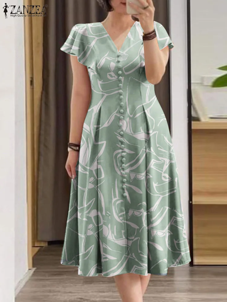 Женский Повседневный Сарафан ZANZEA с оборками и коротким рукавом элегантное