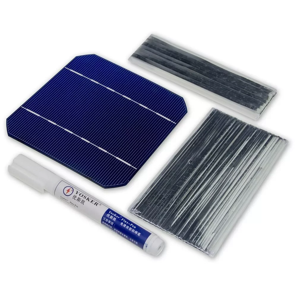 

DIY Solar Panel 100W 40 Pieces 125MM Monocrystalline Photovoltaic Cells 5x5 With Busbar Tabbing Wire Kits and Flux Pen