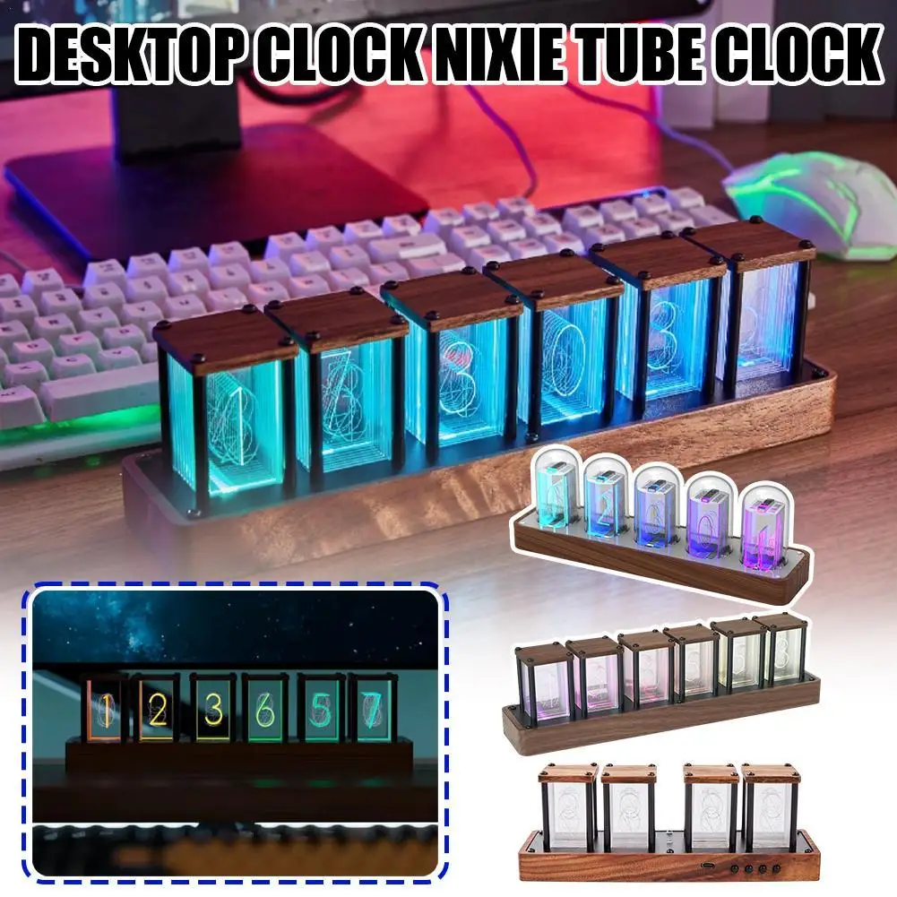 RGB Красочные Nixie Tube Clock Светодиодные настольные часы Современные светящиеся