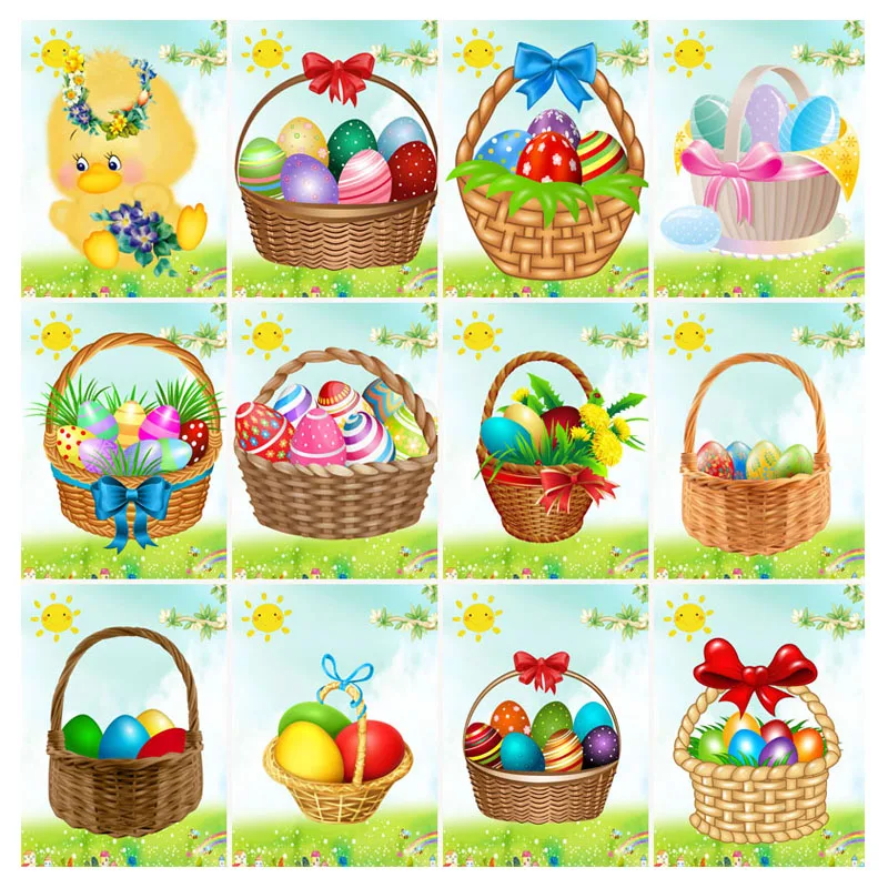

Easter Eggs 5D DIY Diamond Painting Kits Chick Cross Diamond Embroidery Painting Full Round Diamond Mosaic Home Deco