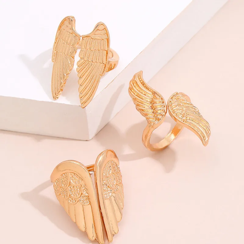 

Vintage Rings For Women Charm Jewelry 3-piece Set Alloy Wings Simple Finger Ring