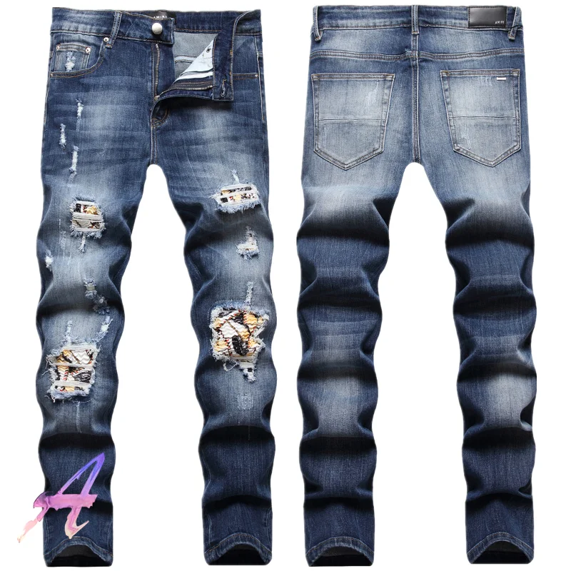 

High Quality Ripped Jeans Men's Stretch Slim Fit Men's Denim Pants Clothing
