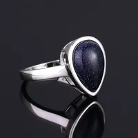 vintage silver color jewelry water drop blue sandstone rings for women fine jewelry anniversary gift wholesale