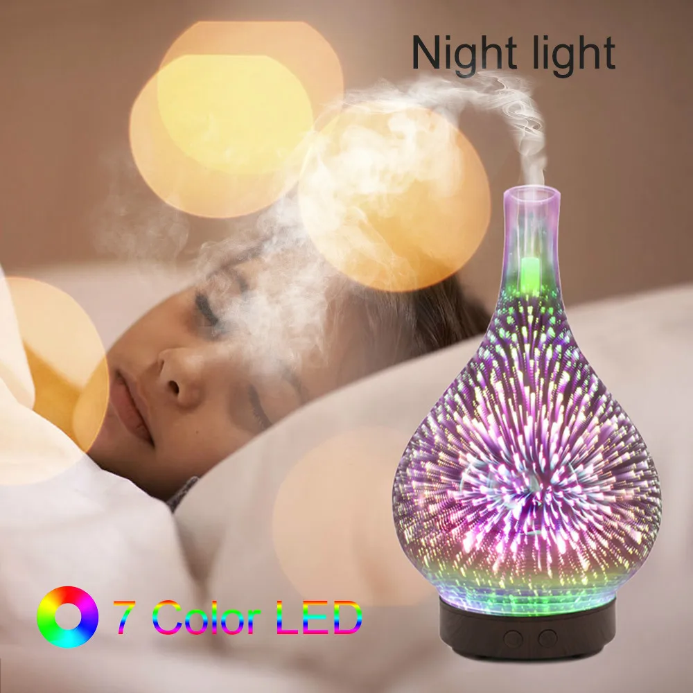 

3D Glass Ultrasonic Humidifier LED Light Automatic Shutdown Without Water Aromatherapy Machine Air Disinfection Purifier 7 Color