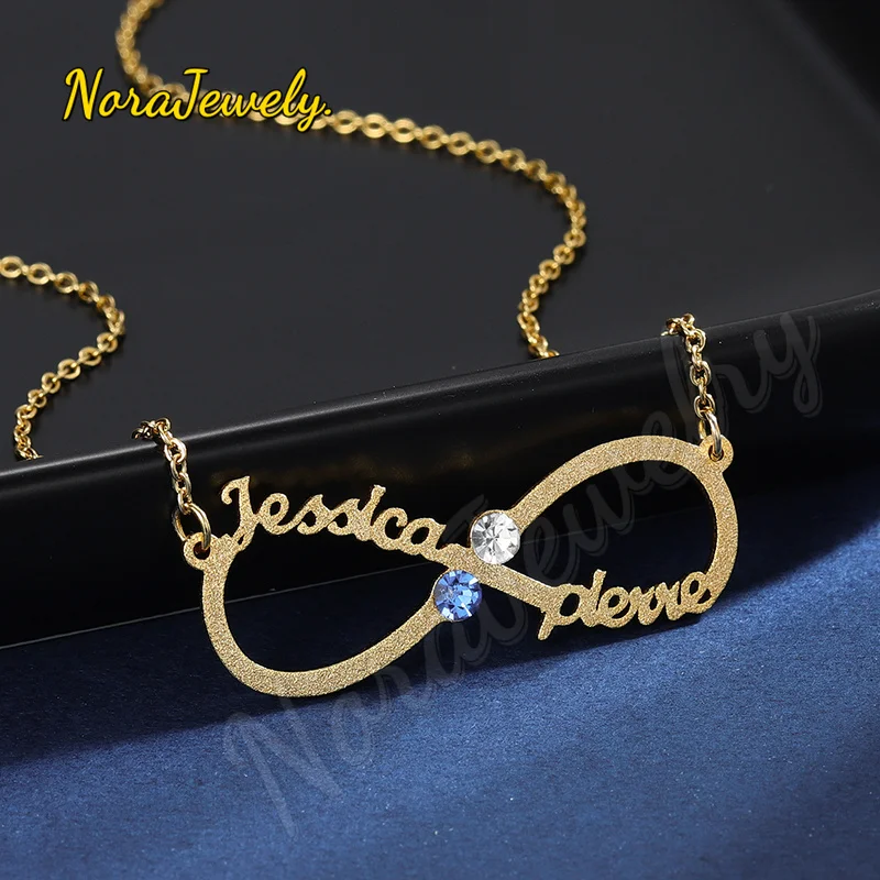 NORAJewelry Customized Infinity Name Necklace Birthstone Frosted Names Necklace Pendant Stainless Steel Choker For Woman Jewelry