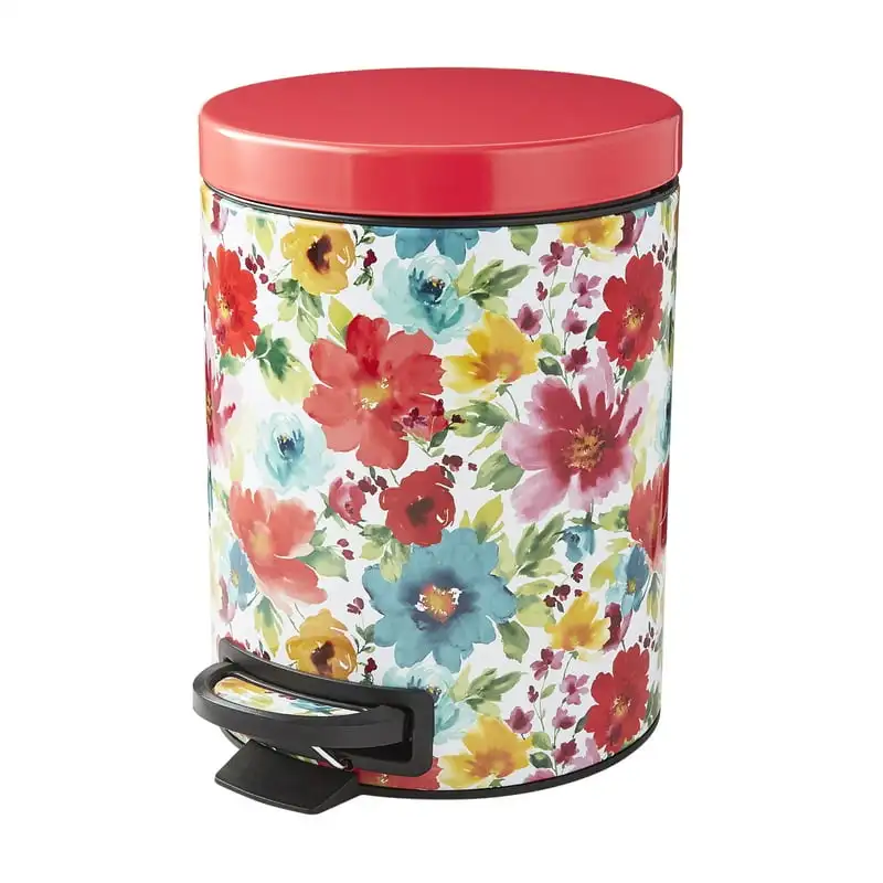 

Blossom Stainless Steel Round Bathroom Step Wastebasket, 1.3 Gallon Porta escova de dentes para banheiro Toothpaste dispenser Ac