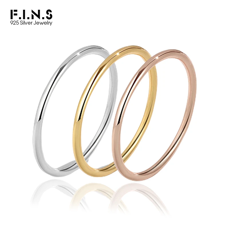 

F.I.N.S Real 925 Sterling Silver Thin Ring Minimalist Smooth Lines Rose Gold Ladies Ring Stackable Silver 925 Fine Jewelry