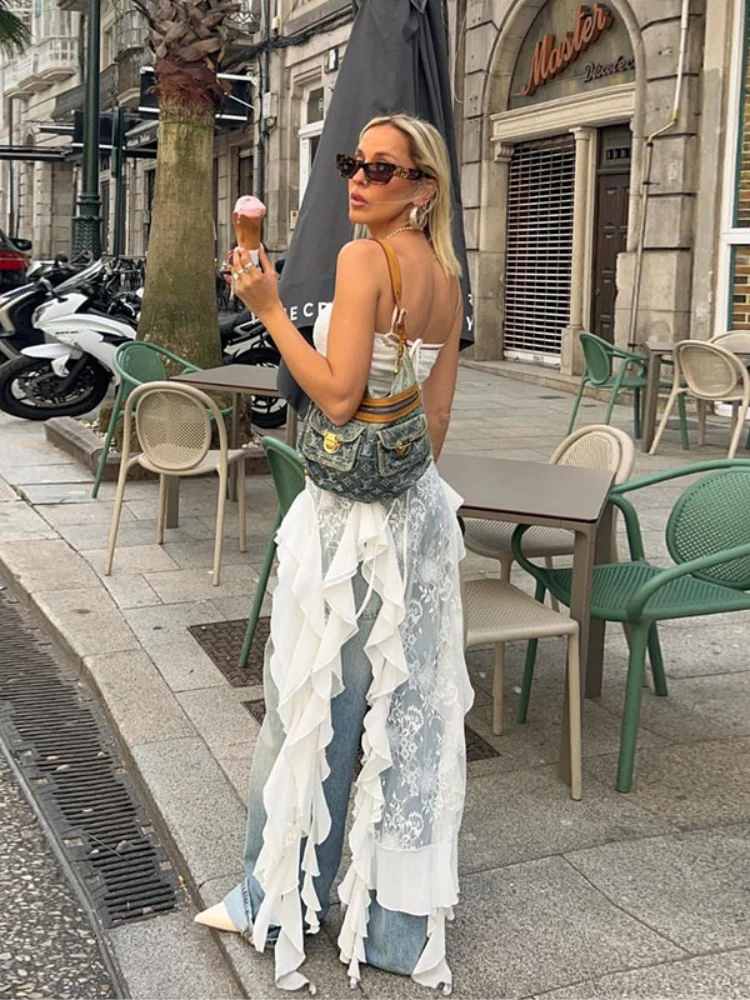 Длинное прозрачное Сетчатое платье OSEN летнее на бретельках без рукавов с высоким