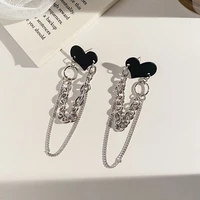 fashion women drop earrings double chain link black heart sweet and cool hip hop style for women 2022