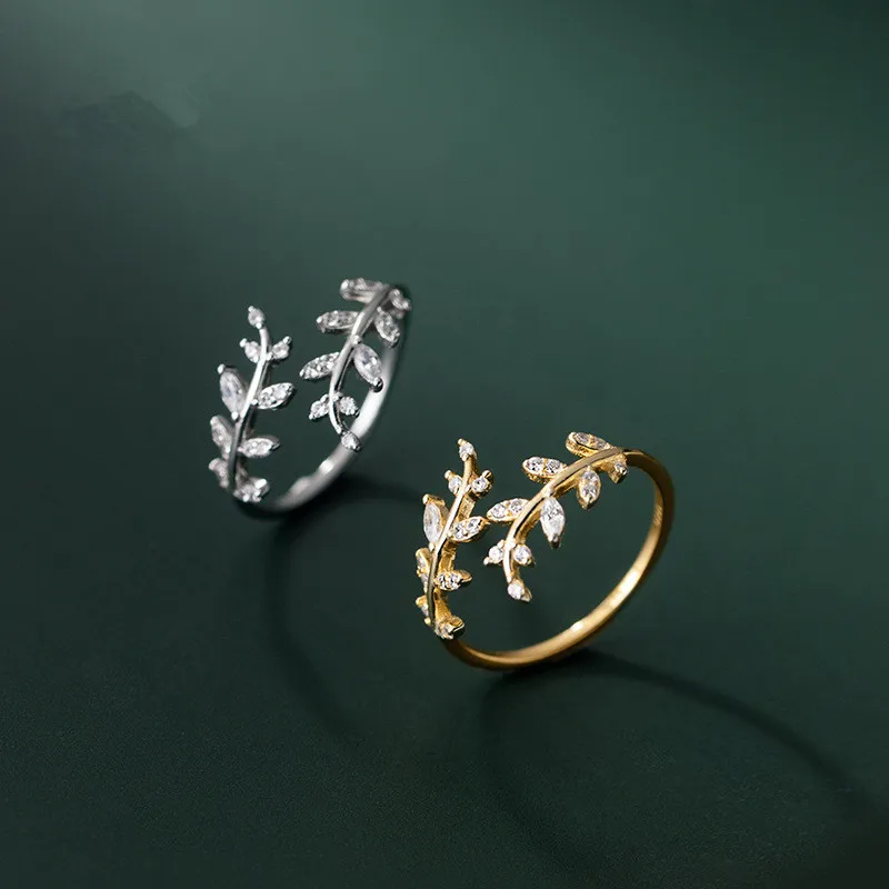 

New 925 Sterling Silver Zircon Leaf Ring For Charming Women Party Wedding Minimalist Fine Jewelry Punk Accessories C004