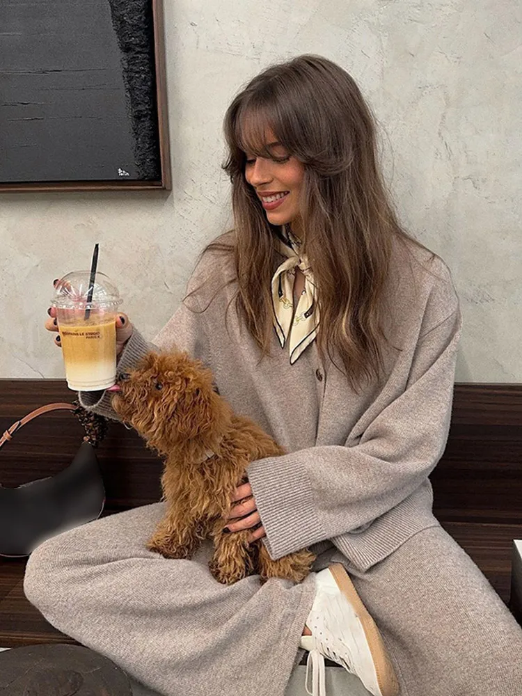 Повседневные однотонные свободные комплекты с широкими брюками для женщин