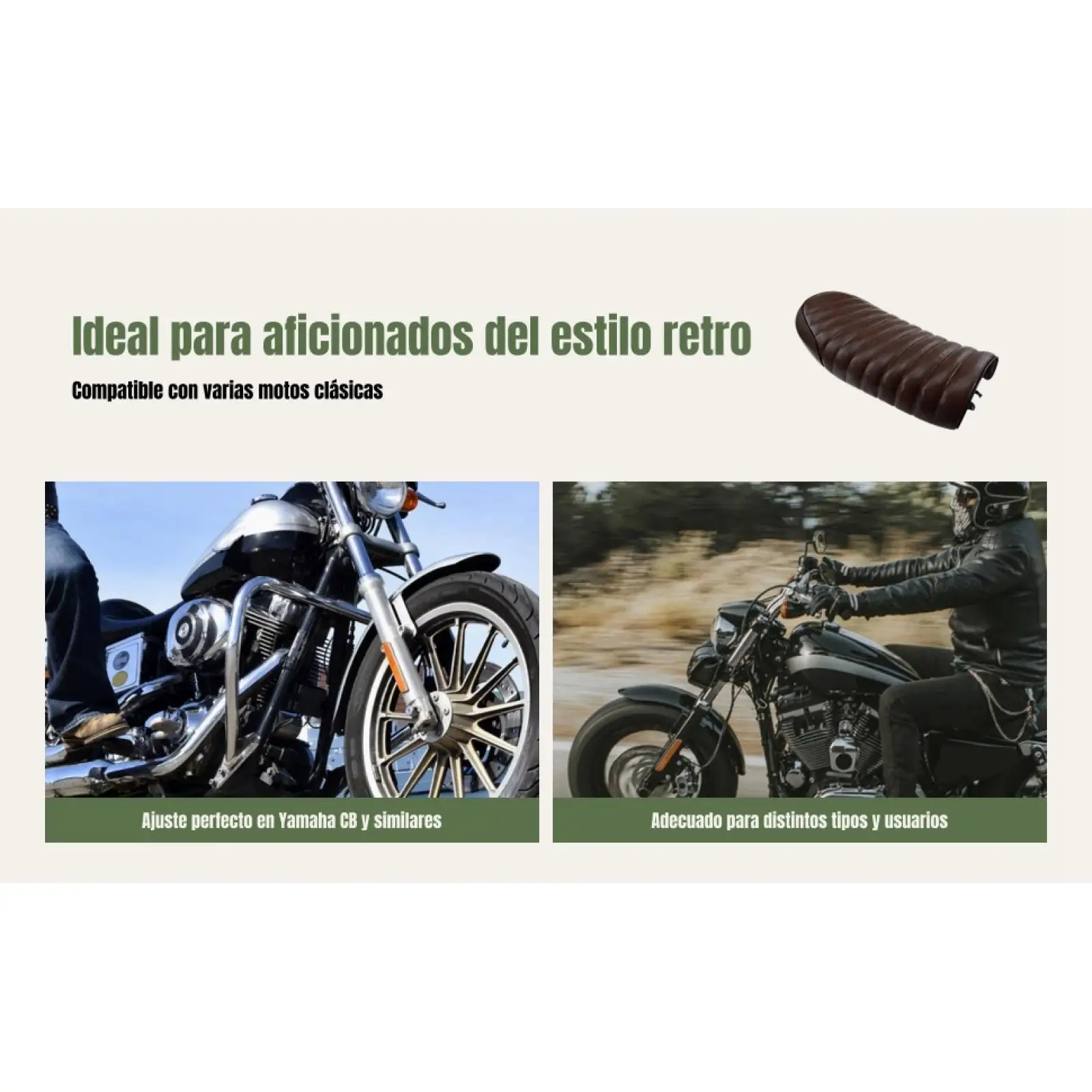 Фото Универсальное сиденье для мотоцикла Cafe Racer, ретро-стиль, коричневое, плоское, водонепроницаемое, замена для классических мотоциклов Kawasaki KZ №4